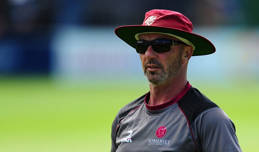 Matt Maynard, Somerset coach, supervises a tense final day at Taunton