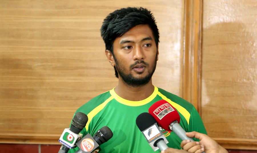 Noor Hossain addresses the media at the National Cricket Academy