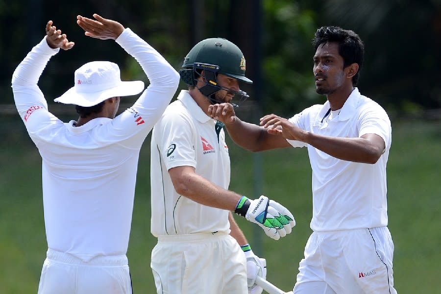 Vimukthi Perera bowled Joe Burns for 72