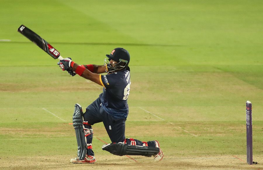 Ashar Zaidi launches down the ground