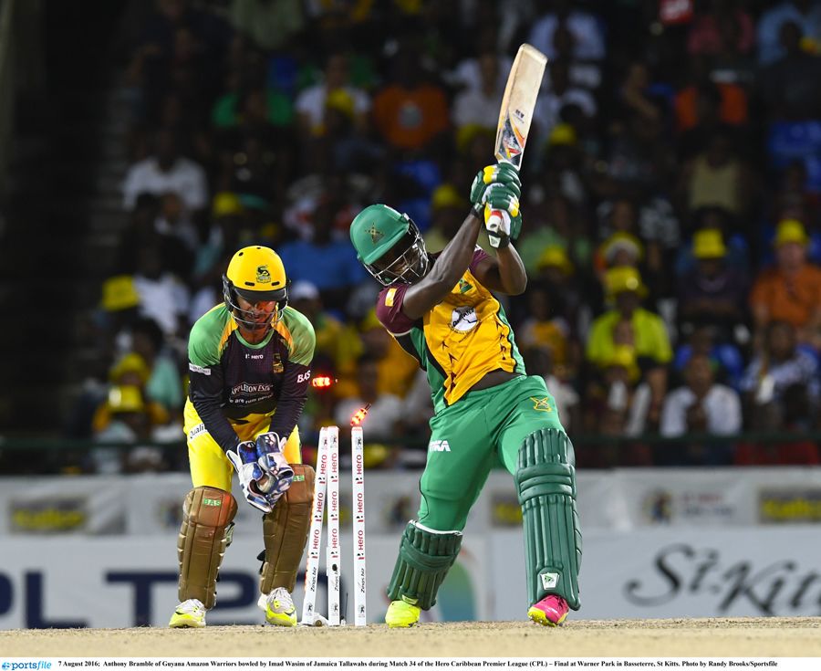 Anthony Bramble is bowled for a duck after a wild swipe