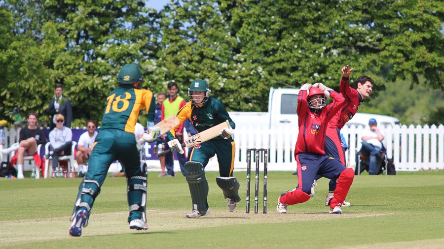 David Hooper completes a run to the leg side after mistiming a sweep