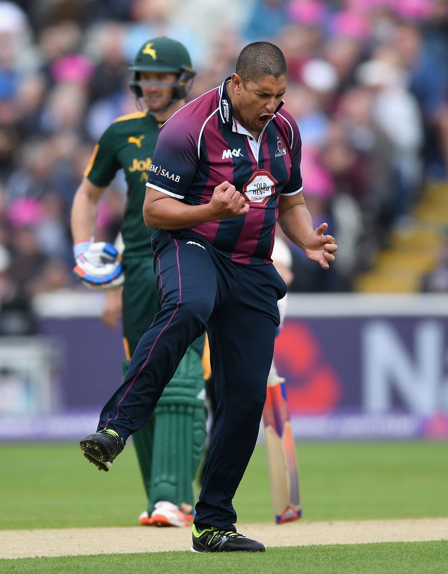 Rory Kleinveldt celebrates his dismissal of Alex Hales