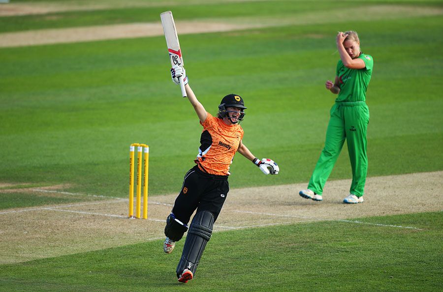 Lydia Greenway jumps for joy after hitting the winning runs