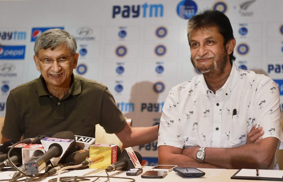 BCCI secretary Ajay Shirke and Selection chairman Sandeep Patil address the media