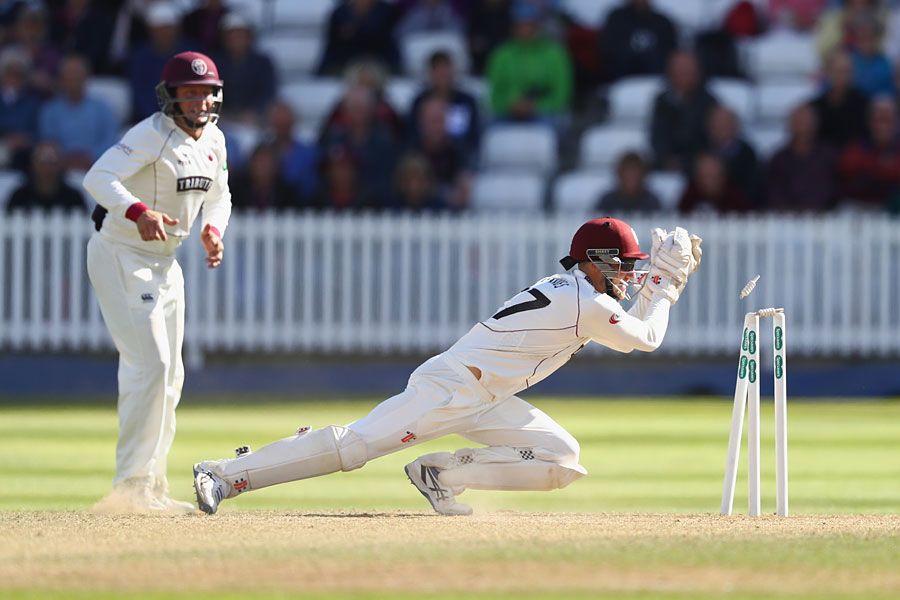 Ryan Davies completes the run out of Tom Moores