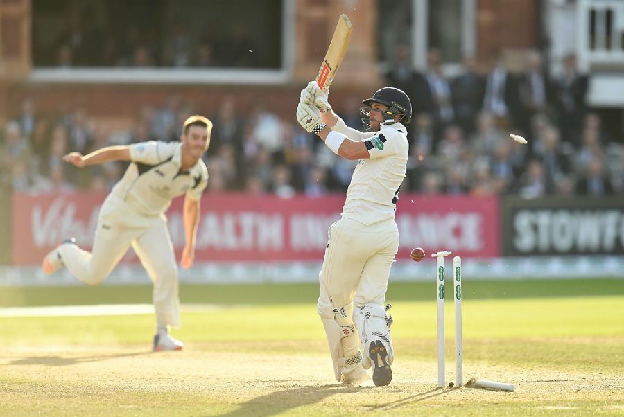 Toby Roland-Jones bowls Andrew Hodd to close in on the title