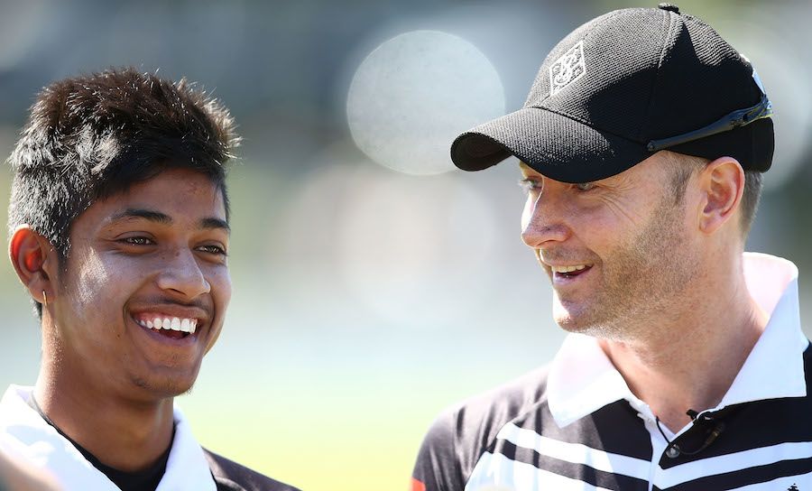 Michael Clarke and Nepal cricketer Sandeep Lamichhane share a reason to smile