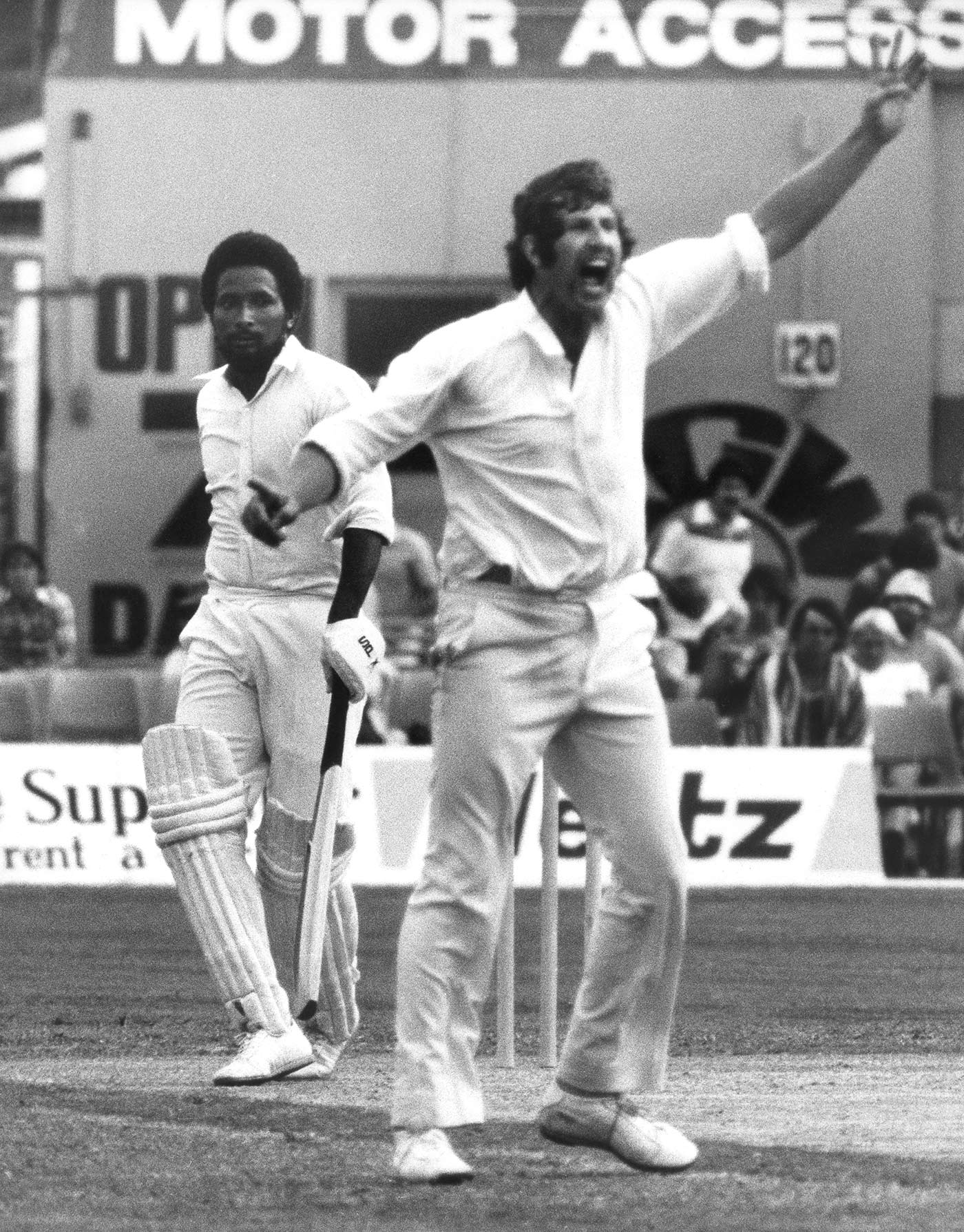 Max Walker appeals for the wicket of Andy Roberts