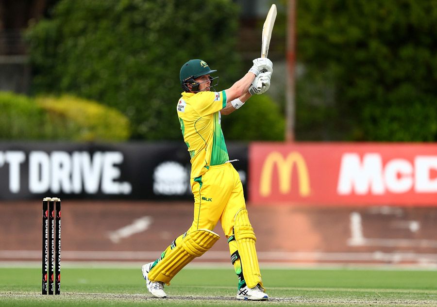 Ryan Gibson slams one through the off side during his 97