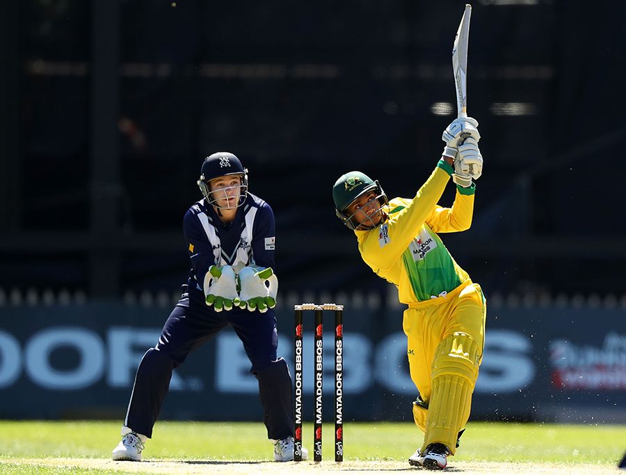 Arjun Nair hits out over the leg side during his 67