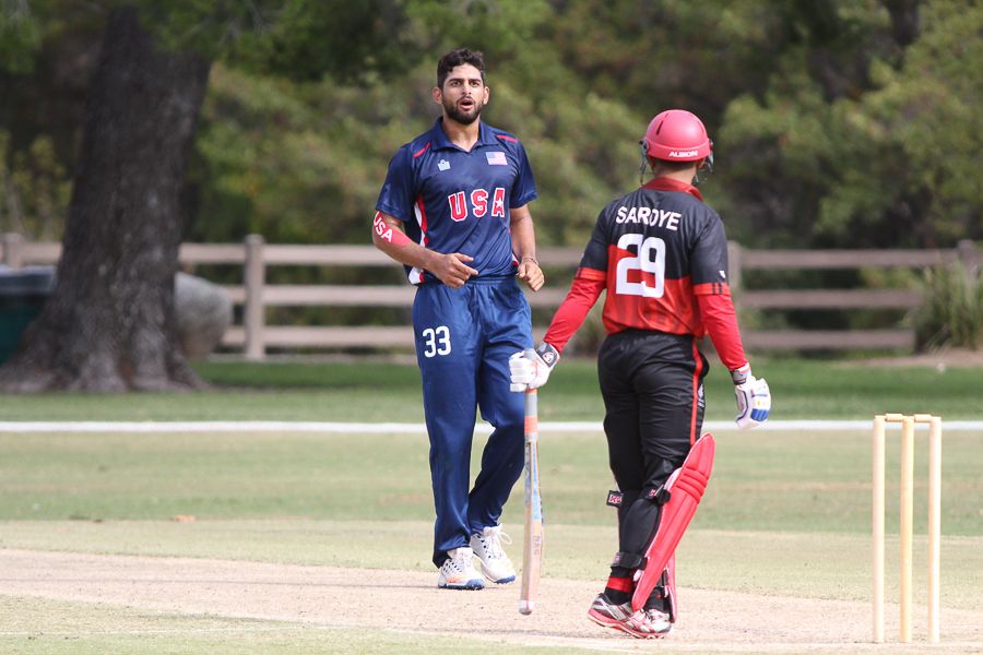 Hammad Shahid stares down Parveen Saroye after beating the outside edge