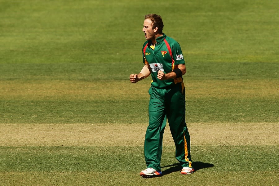Cameron Stevenson celebrates one of his five wickets