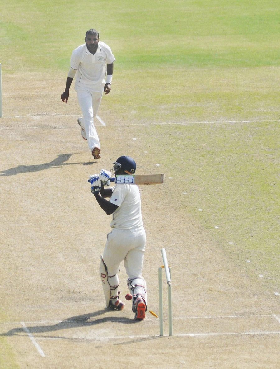Joginder Sharma bowls during his five-wicket haul