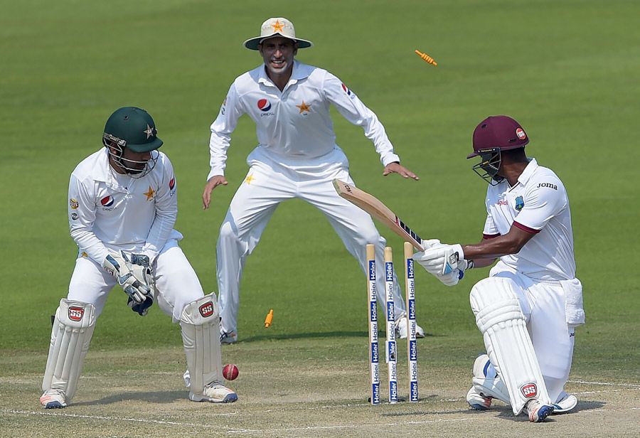 Leon Johnson is bowled while attempting a sweep