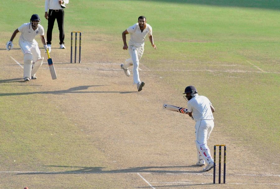 B Anirudh steers the ball into the off side