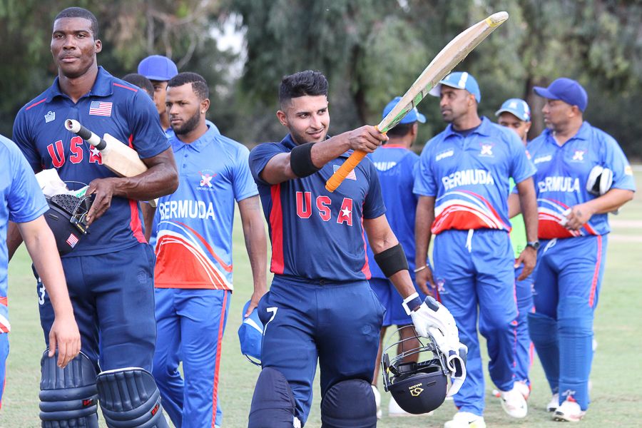 Fahad Babar acknowledges the USA fans after walking off unbeaten on 70