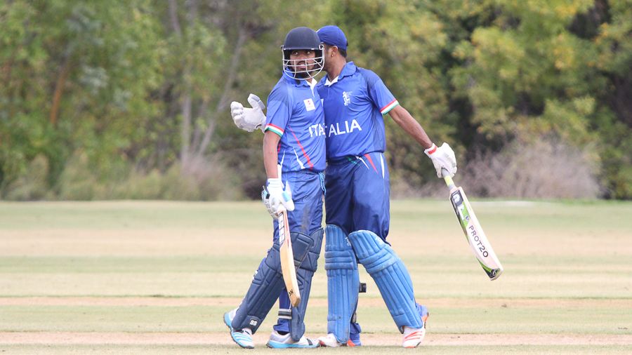 Supun Tharanga goes to hug Manpreet Singh for reaching a half-century