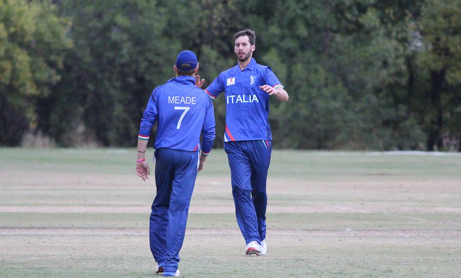 Luis di Giglio celebrates his third wicket of the day