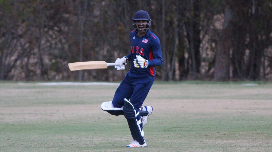Danial Ahmed celebrates after hitting the winning single