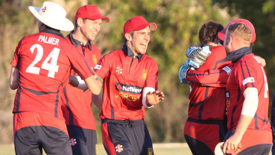 Jersey captain Peter Gough celebrates after the final ball