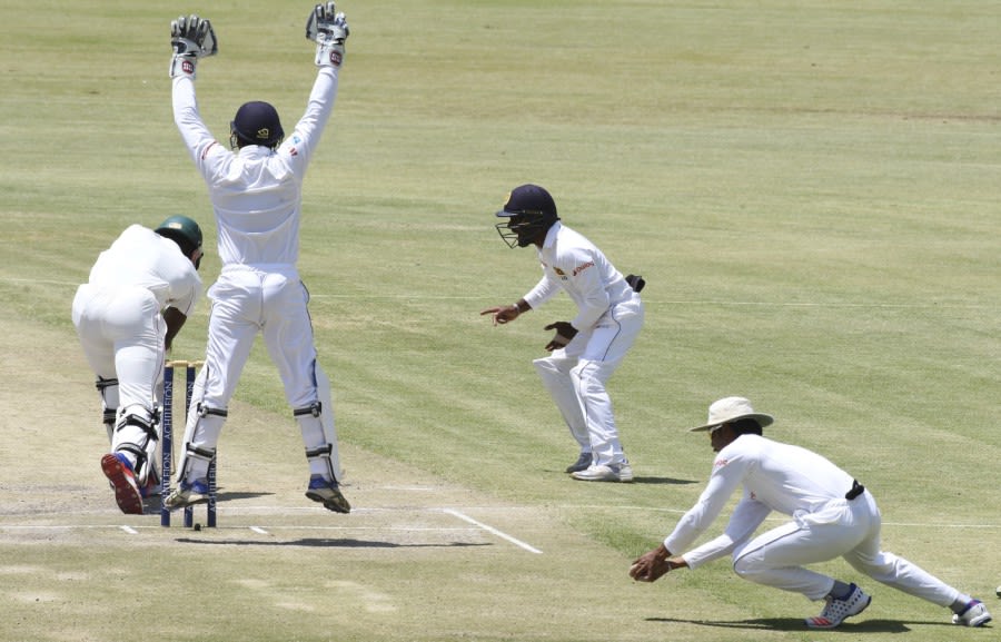 Carl Mumba was trapped in front off Rangana Herath