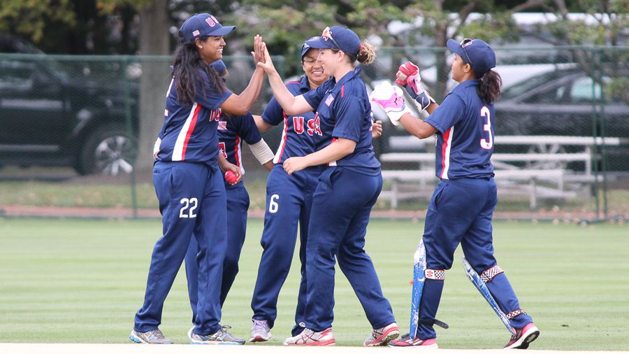USA celebrates after a Samantha Ramautar wicket