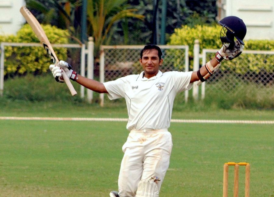 Shamsher Yadav celebrates his hundred