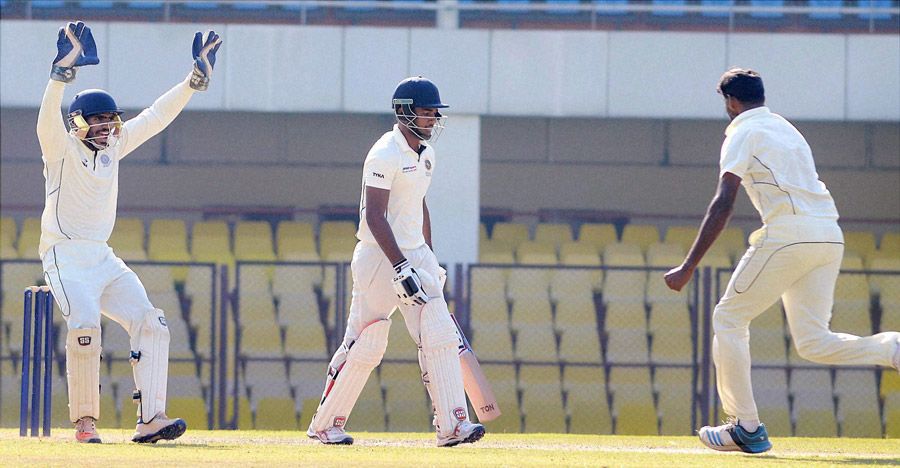 Paidikalva Vijaykumar celebrates after dismissing Sanju Samson