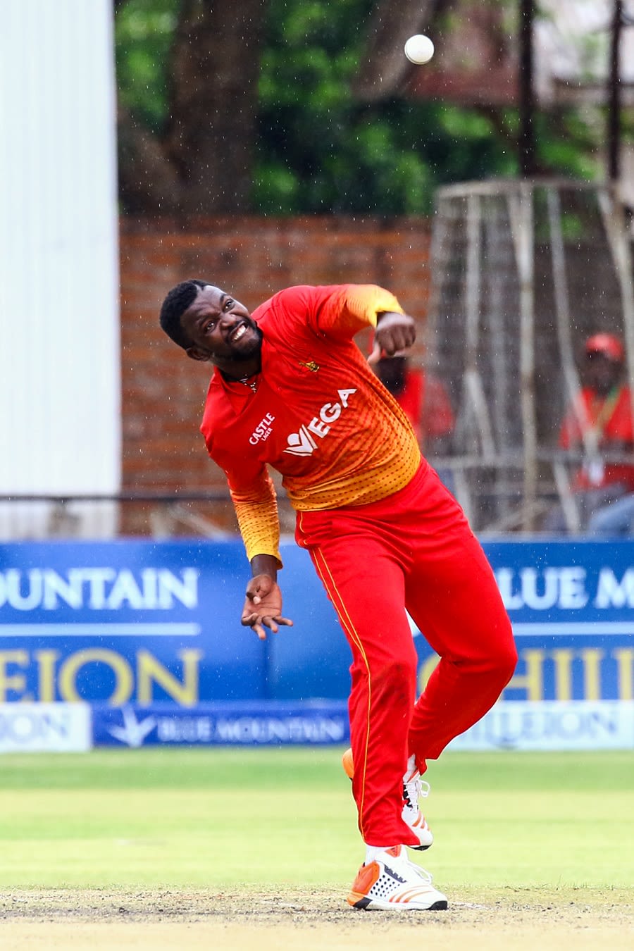 Tendai Chisoro is a picture of exertion as he delivers the ball