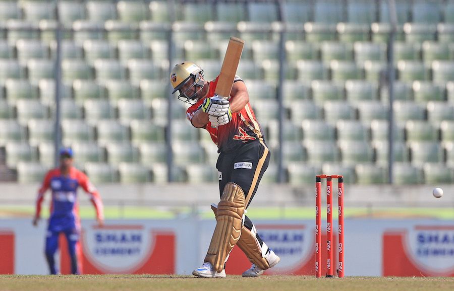 Khalid Latif goes hard at the ball