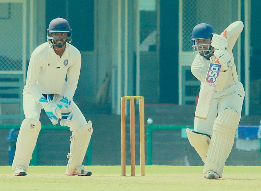Sandeep Pattnaik pushes the ball into the off side