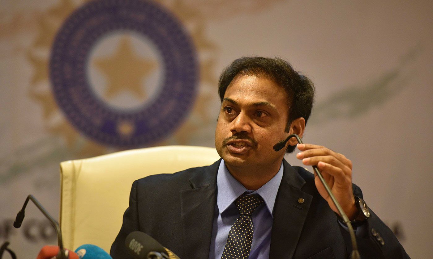 MSK Prasad, India's chairman of selectors, talks at a press conference