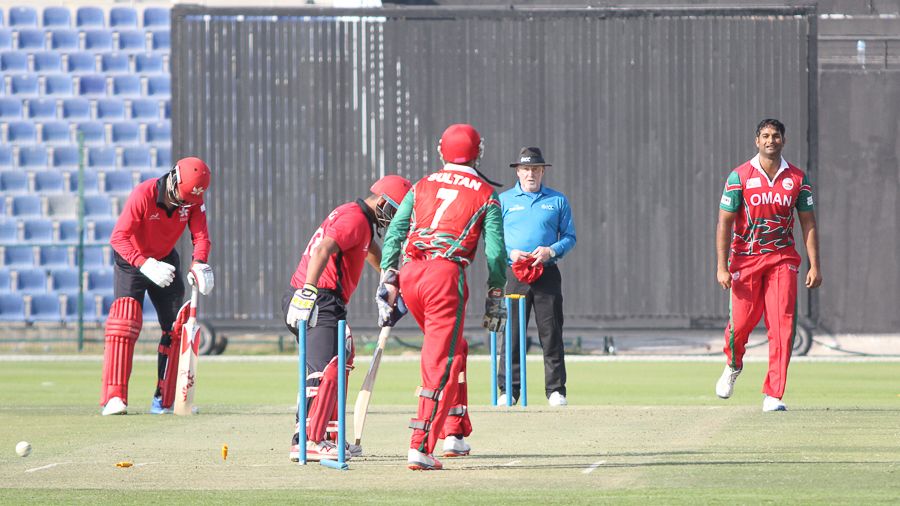 Khawar Ali's googly beats Nadeem Ahmed's forward prod for the ninth wicket