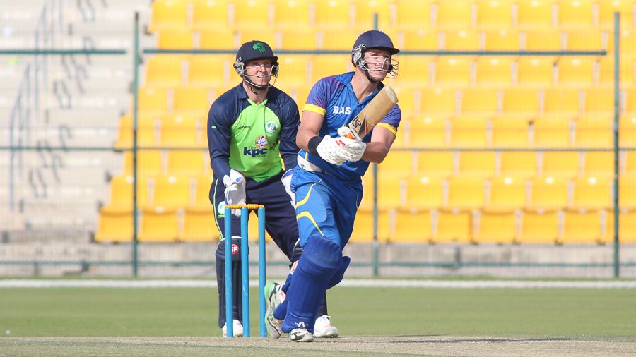 Louis van der Westhuizen drives Jacob Mulder for six over long-off