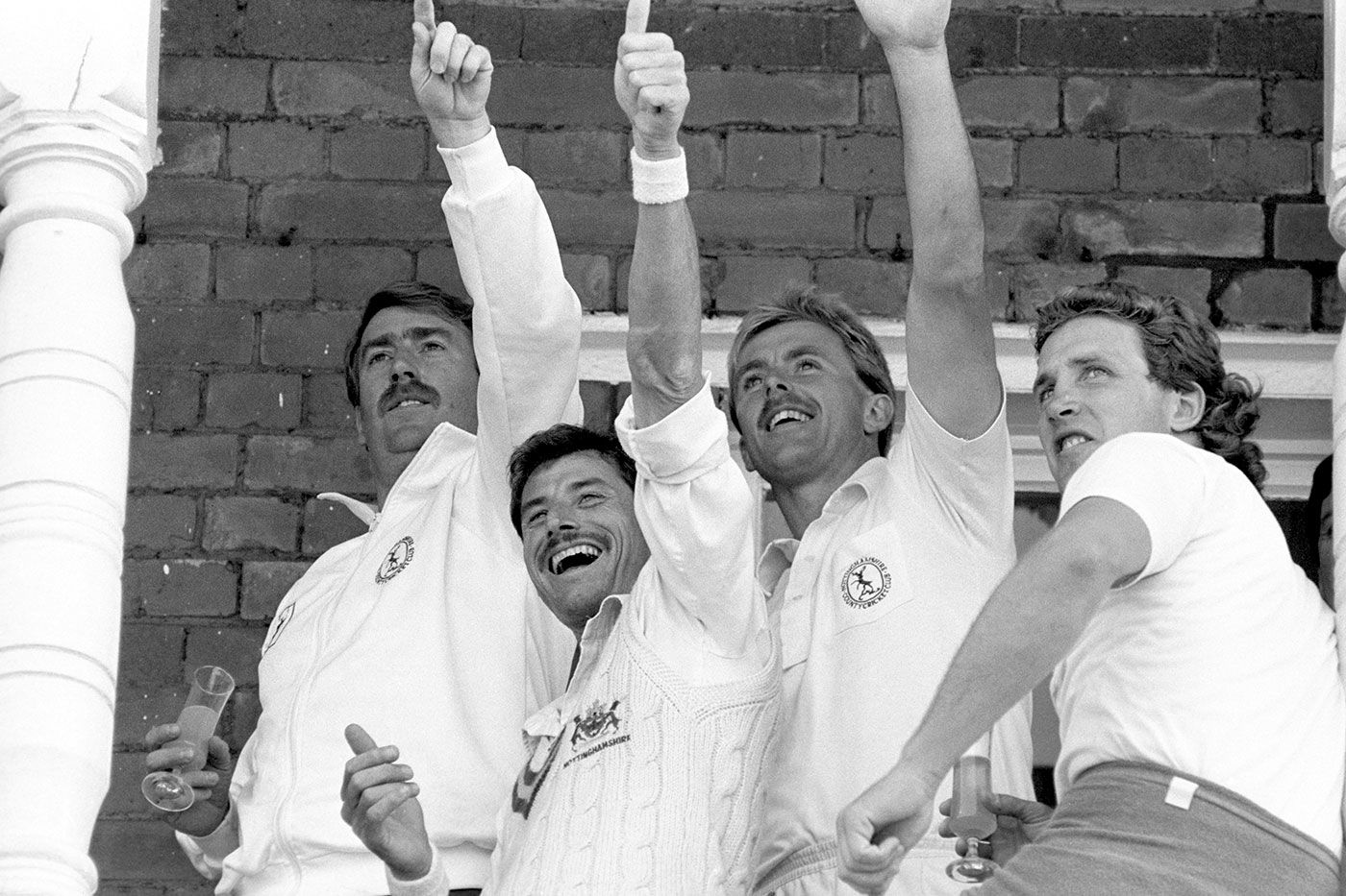 (From left) Eddie Hemmings, Richard Hadlee, John Birch and Chris Broad celebrate celebrate Nottinghamshire's Championship win