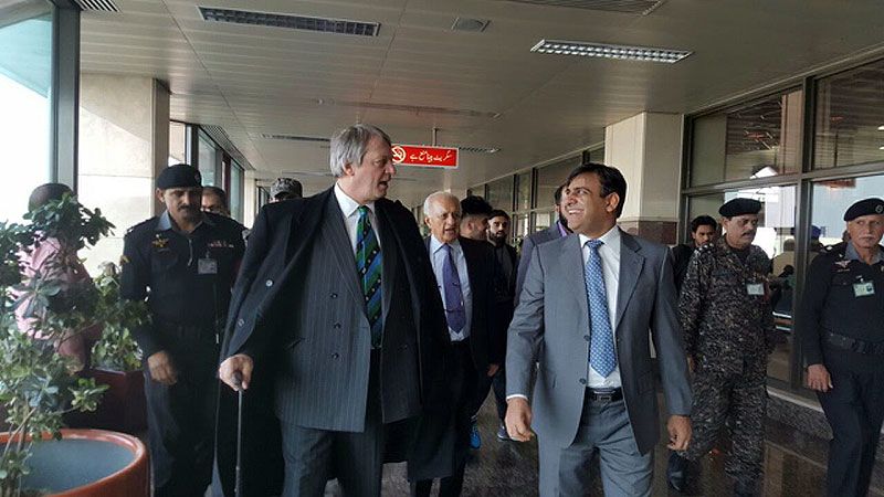 Giles Clarke, who had been tasked with exploring ways to boost the PCB's finances, arrives in Pakistan
