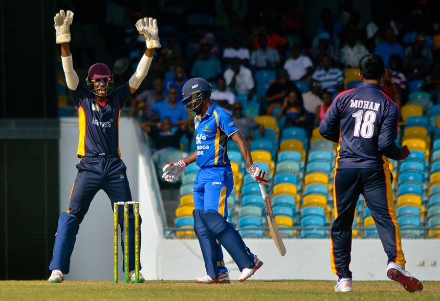 Vikash Mohan trapped Kraigg Brathwaite leg before for 44