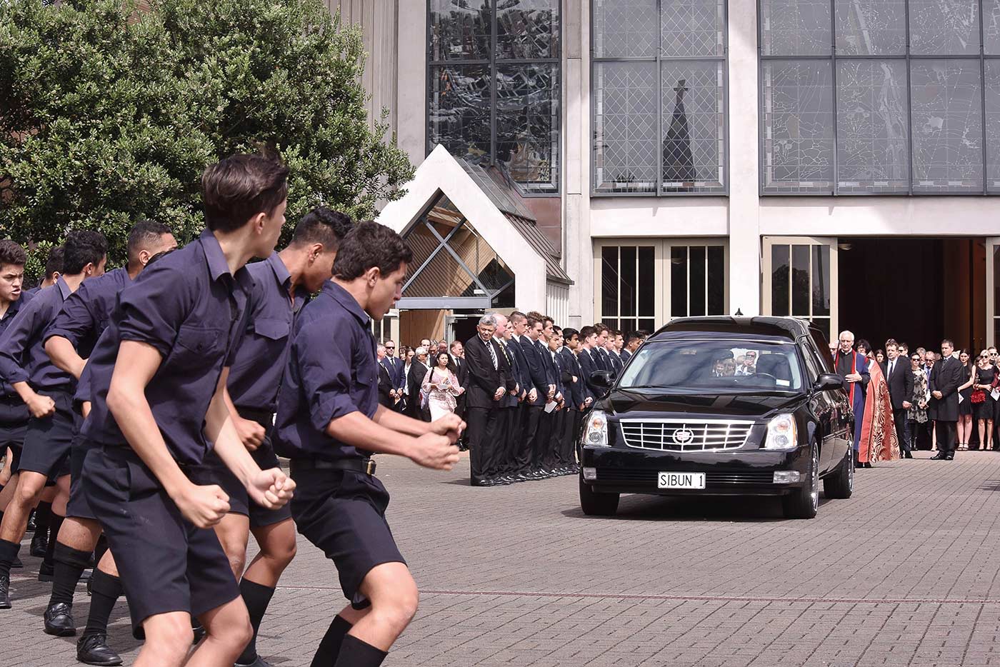 Students of Auckland Grammar school perform the haka