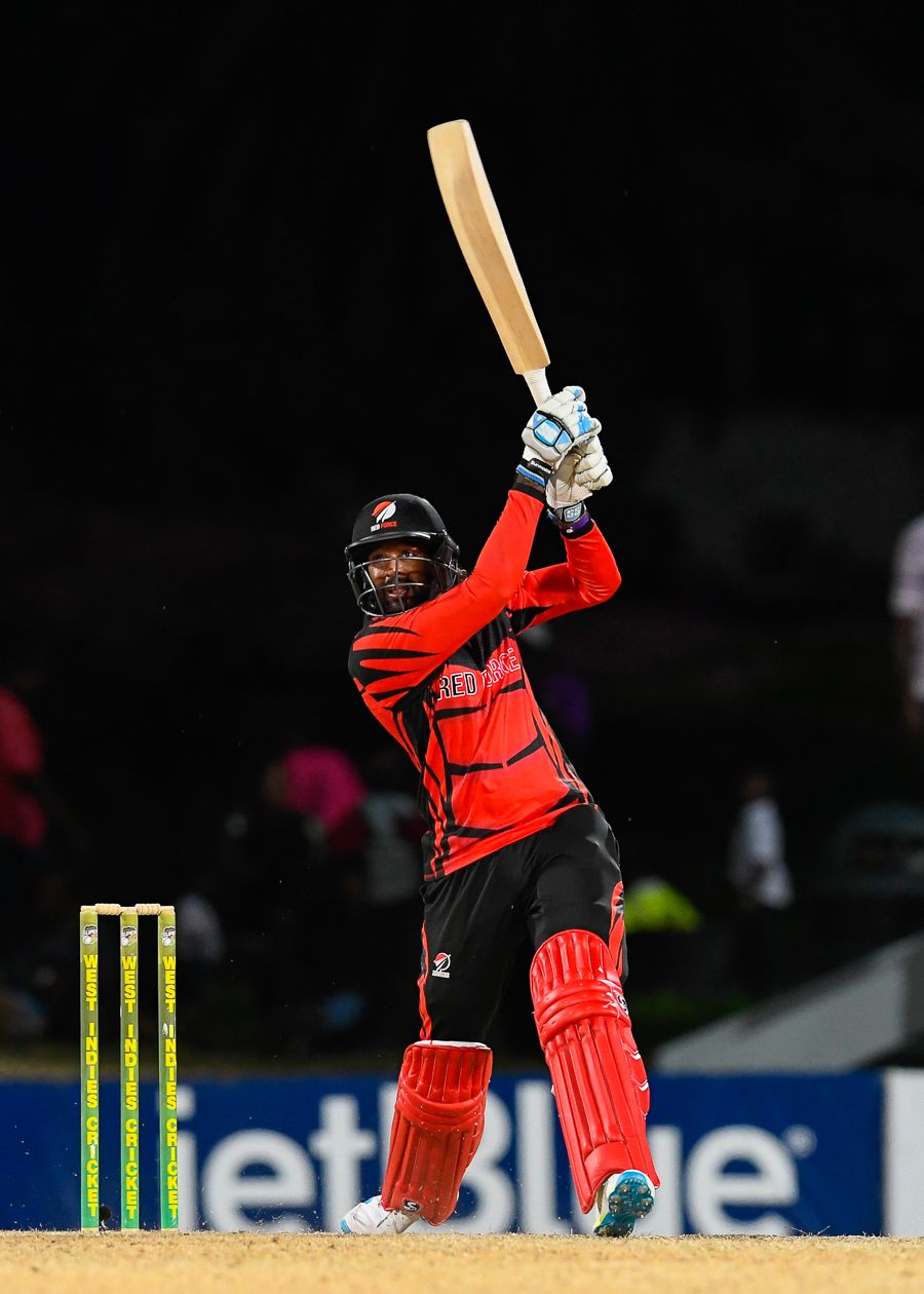 Imran Khan strikes a six during his unbeaten 38