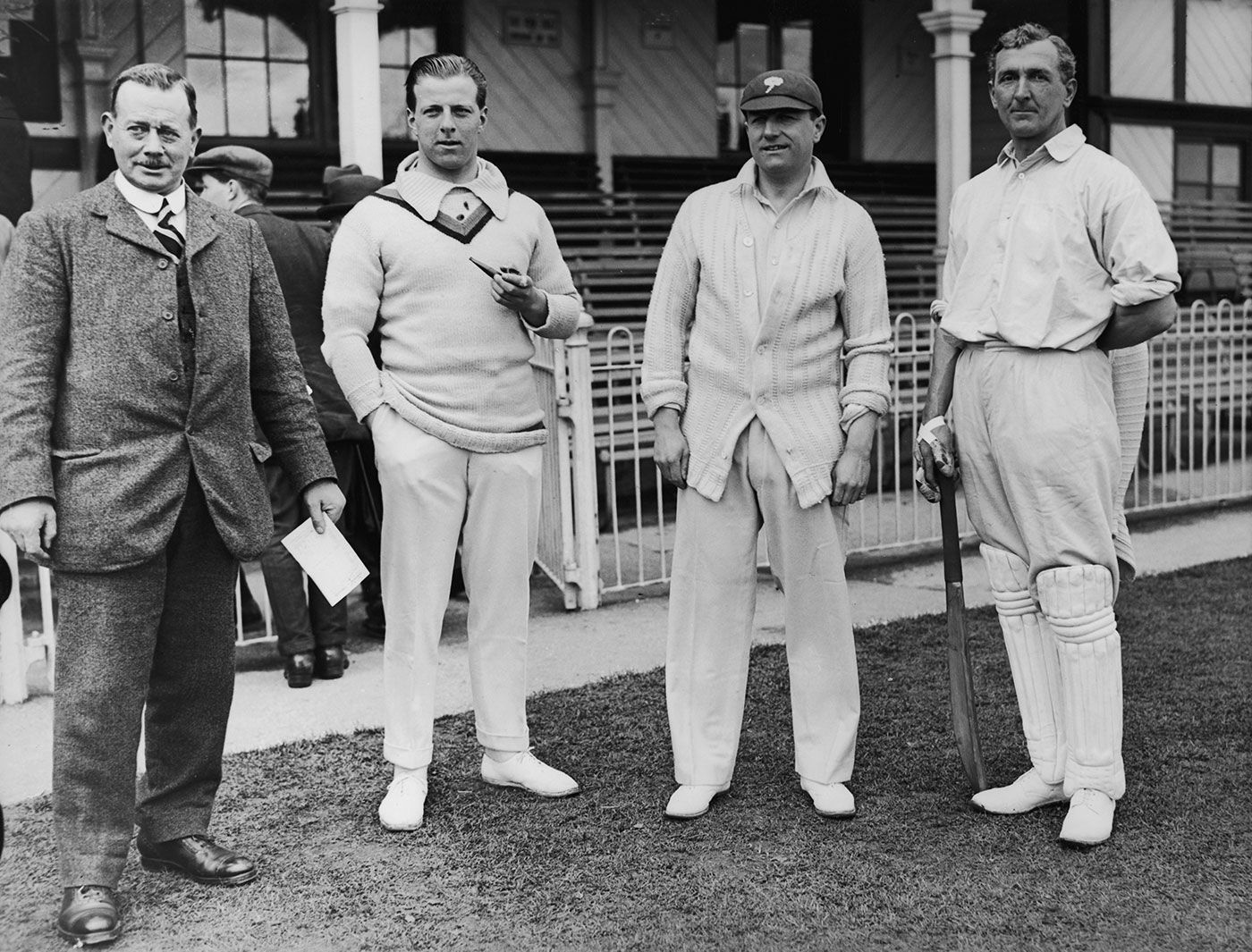 Lionel Tennyson (second from left) and CB Fry (fourth from left) at a match