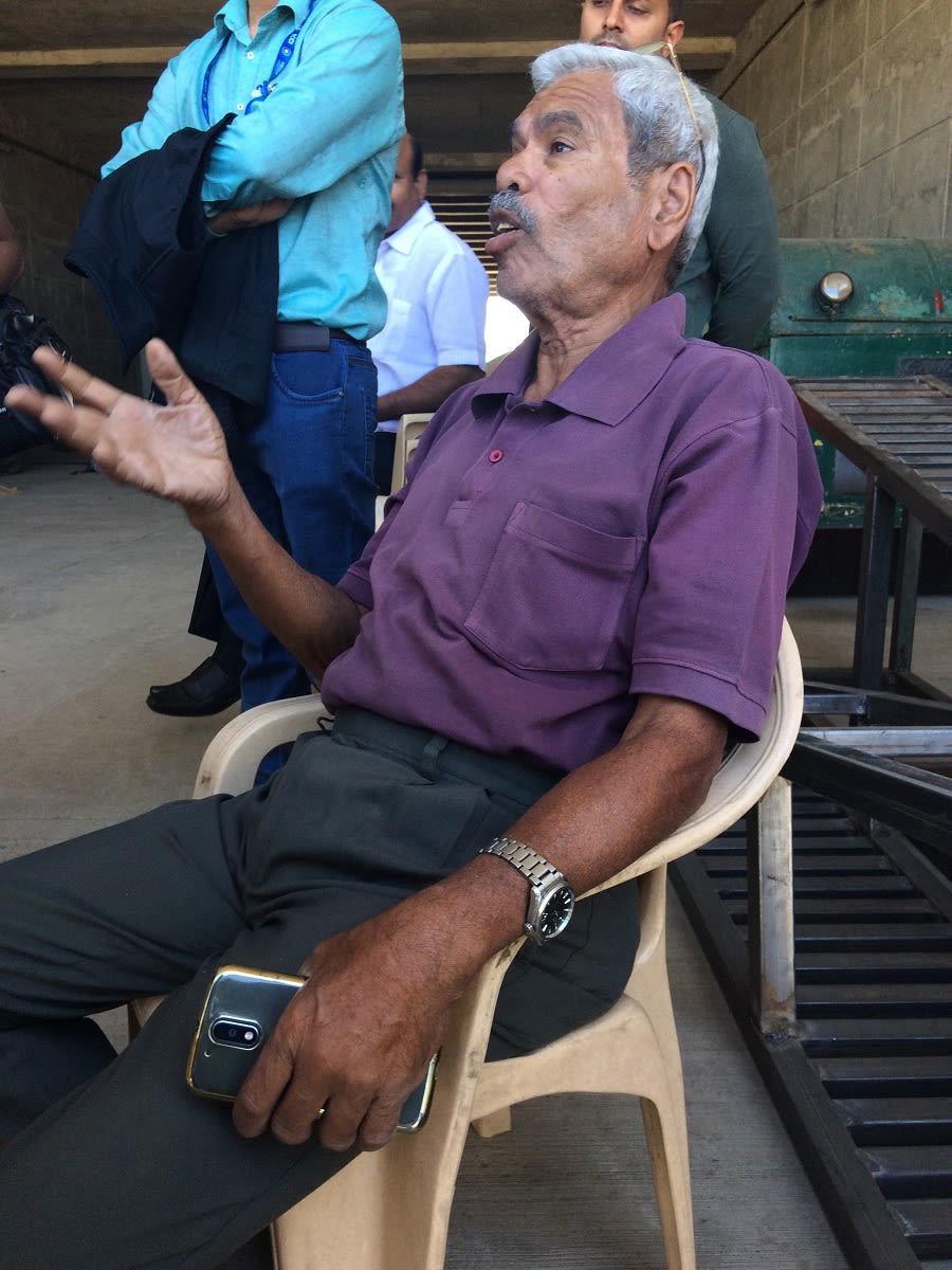 Pandurang Salgaoncar, the pitch curator at the Maharashtra cricket association stadium, speaks to reporters