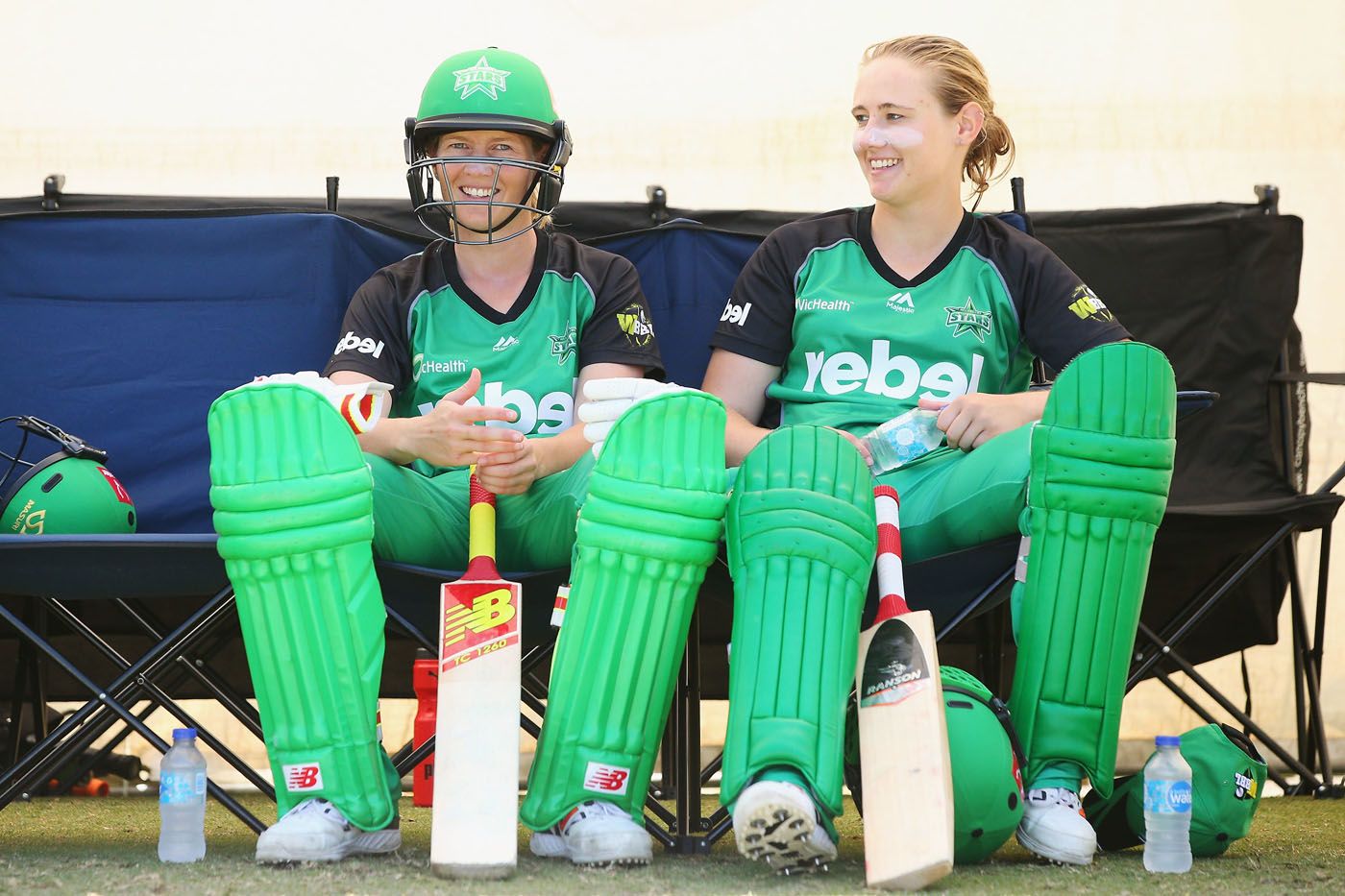 Meg and Anna Lanning wait to bat