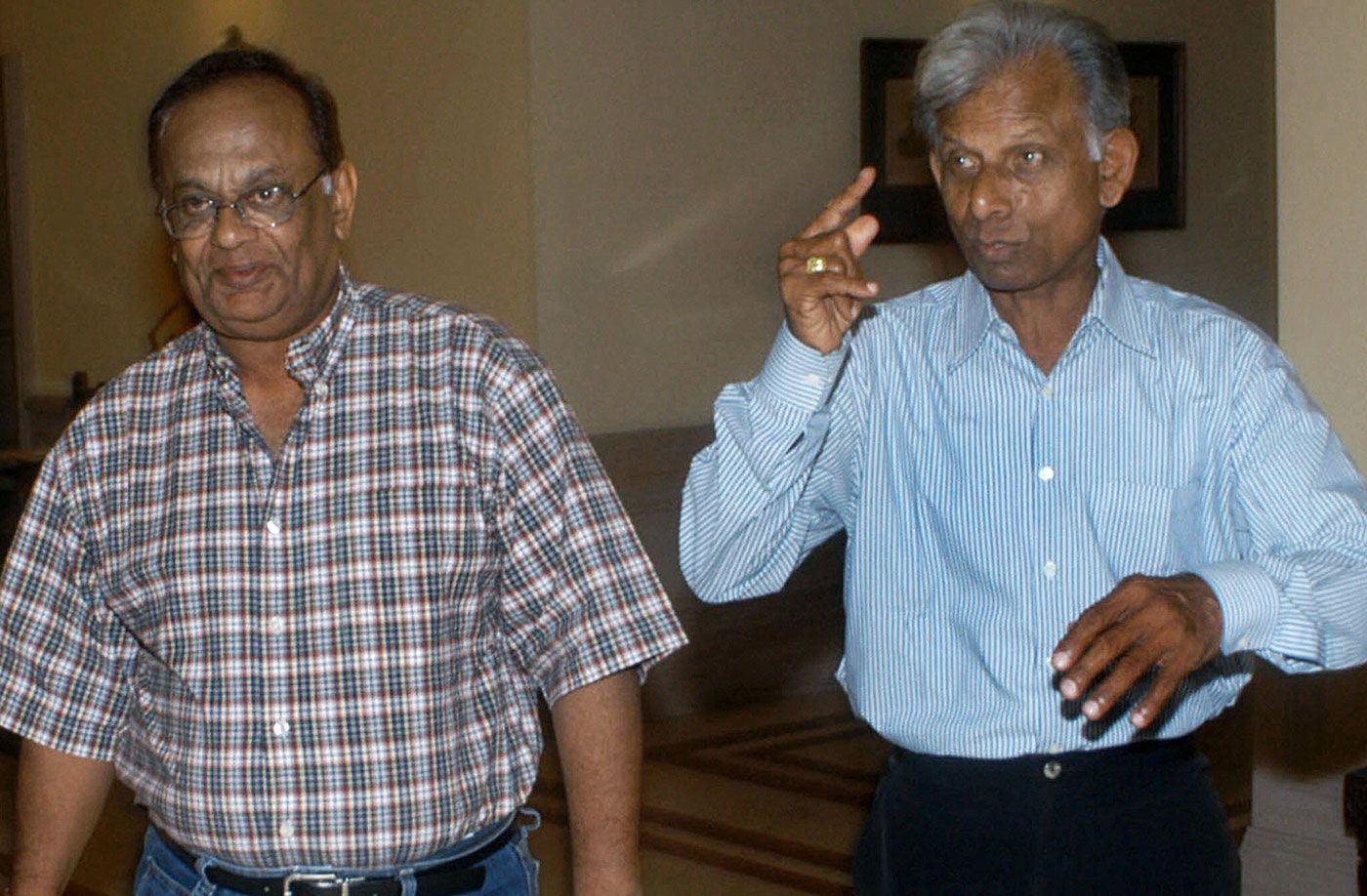 Indian spin bowlers Erapalli Prasanna (left) and Padmakar Shivalkar in Calcutta