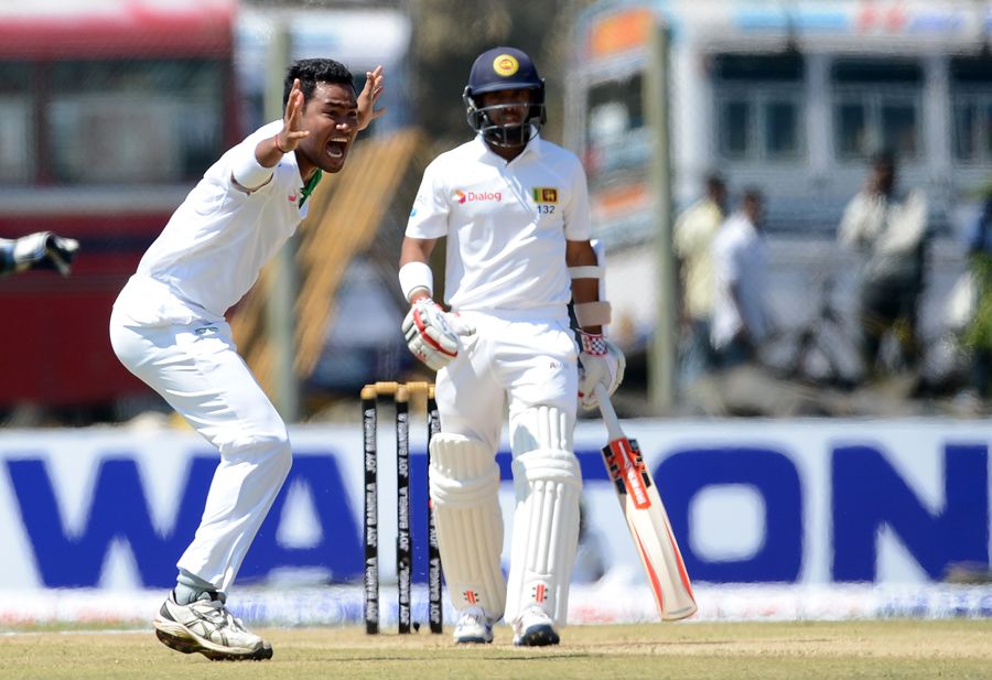 Subashis Roy appeals for the wicket of Kusal Mendis