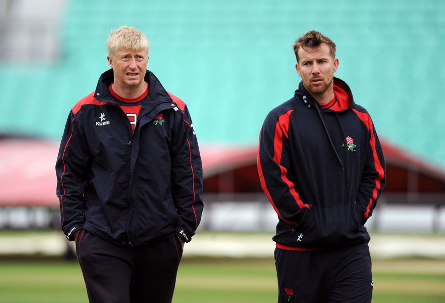 Glen Chapple and Steven Croft inspect the outfield
