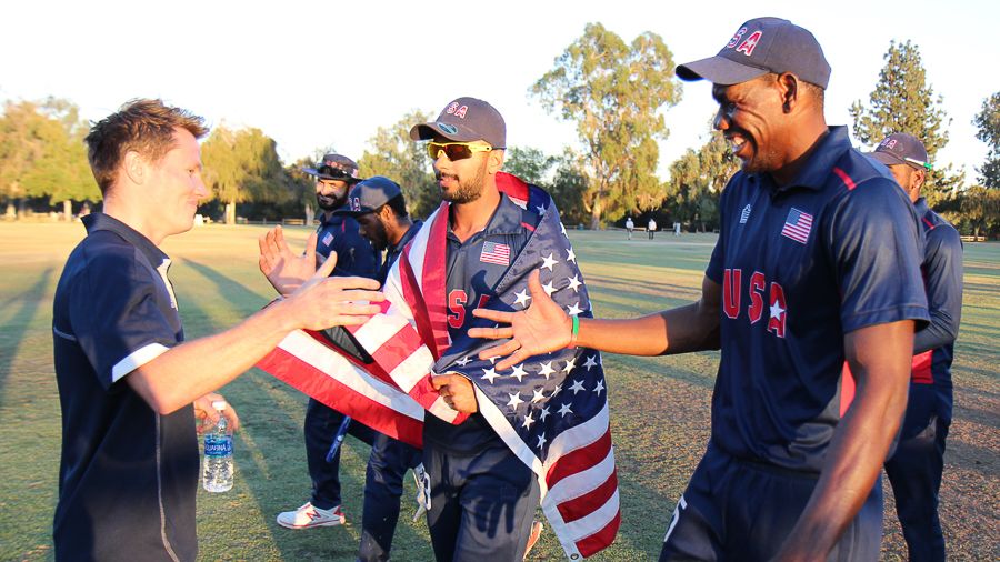 ICC Americas high performance manager Tom Evans goes to congratulate Elmore Hutchinson