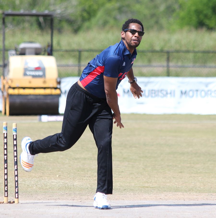 Camilus Alexander bowls during a training session