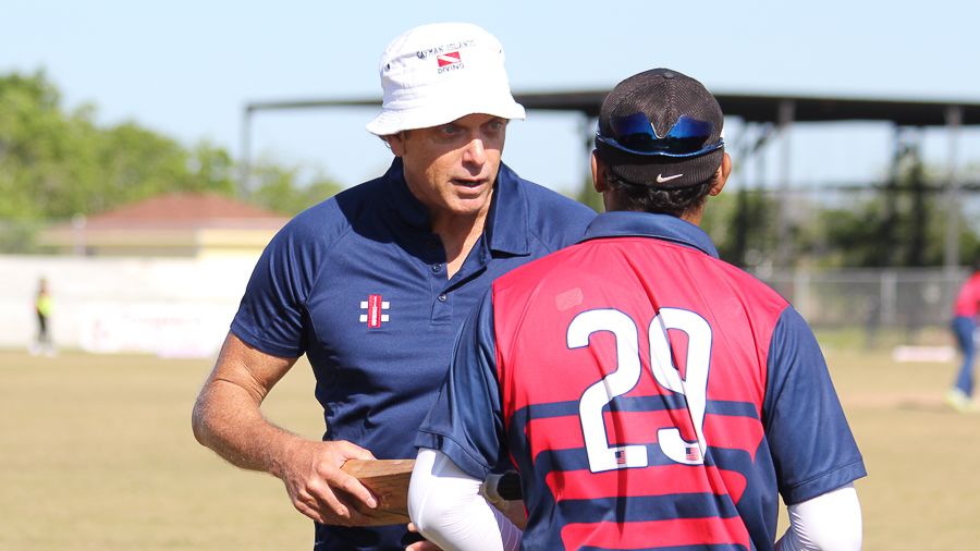 Cayman Island coach and wicketkeeping guru Peter Anderson works with Ibrahim Khaleel