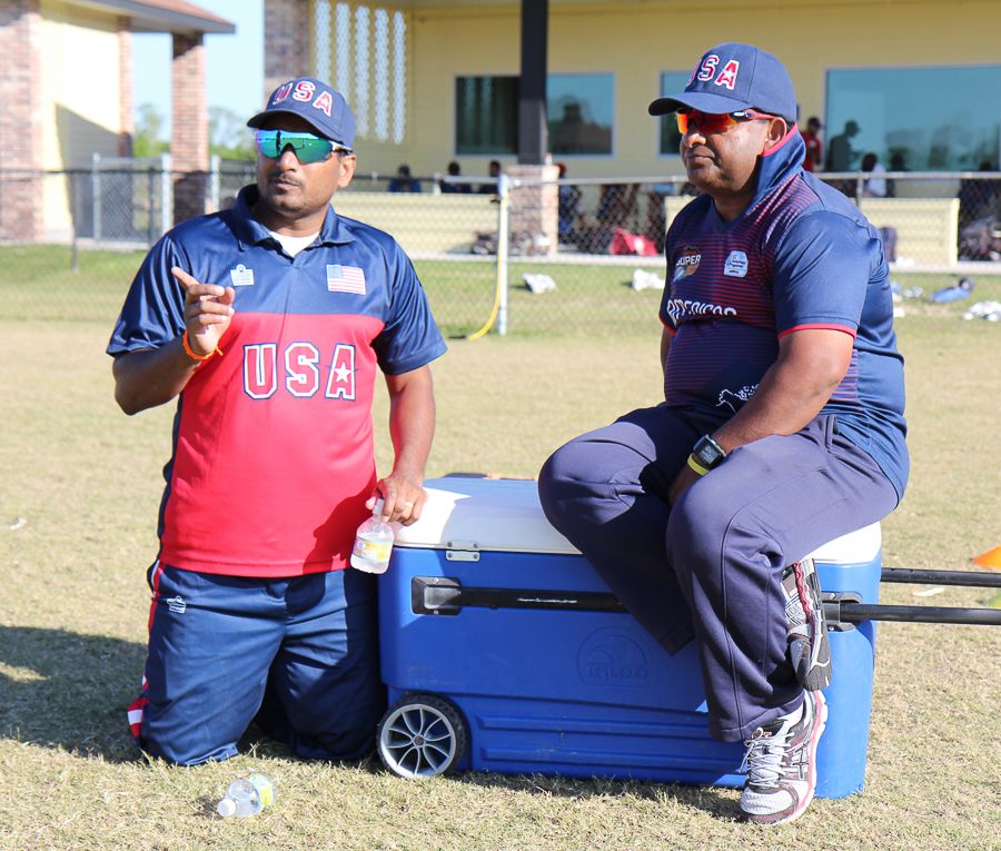 USA assistant coach Anand Tummala and USA head coach Pubudu Dassanayake observe a trial match